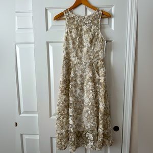 Never worn tea length Adrianna Papell gold and white